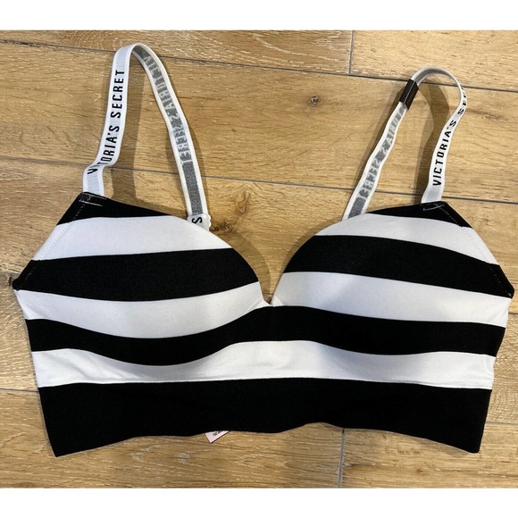 Victoria's Secret Other - Victoria's Secret padded T-shirt Style BRA Wireless Sz L Black and White Stripe